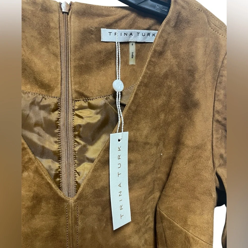 NWT Trina Turk the Priya dress in goat leather cognac size 8 - Picture 7 of 7
